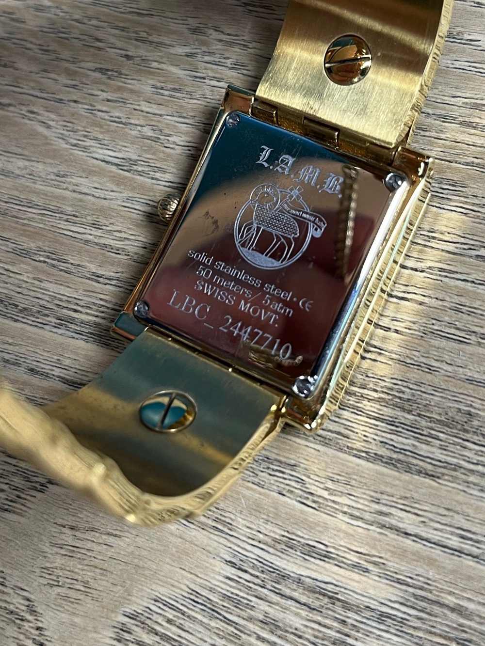 L.A.M.B. Vintage Y2K Gold Tone Watch Gwen Stefani Square Face Swiss Movement - Picture 4 of 5